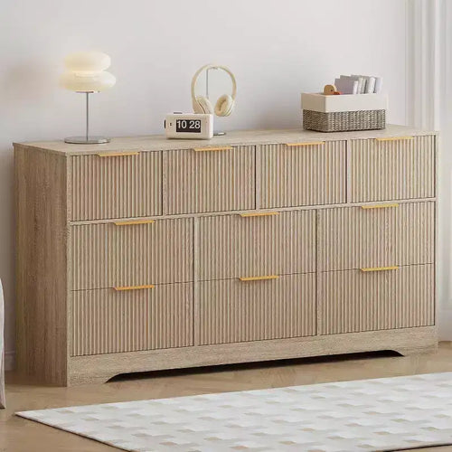Cassettiera a 10 cassetti scanalati con maniglie in metallo – Comodino moderno per camera da letto e soggiorno