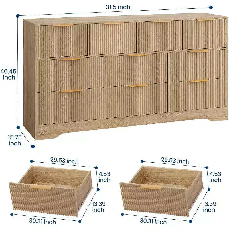 Cassettiera a 10 cassetti scanalati con maniglie in metallo – Comodino moderno per camera da letto e soggiorno