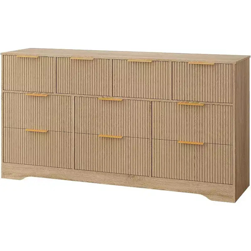 Cassettiera a 10 cassetti scanalati con maniglie in metallo – Comodino moderno per camera da letto e soggiorno