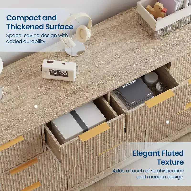 Cassettiera a 10 cassetti scanalati con maniglie in metallo – Comodino moderno per camera da letto e soggiorno
