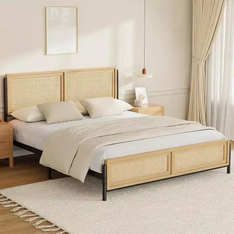 Struttura letto in rattan Boho con testiera – Una piazza e mezza, Queen, King