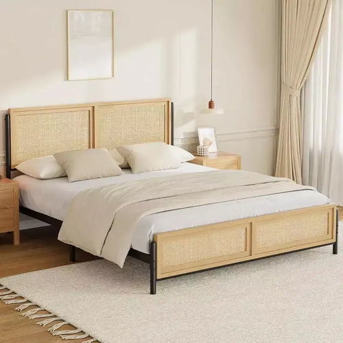 Struttura letto in rattan Boho con testiera – Una piazza e mezza, Queen, King