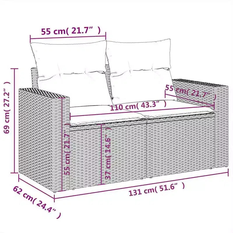 vidaXL Set Divani da Giardino con Cuscini e Tavolo Esterno 10 pz in Polyrattan