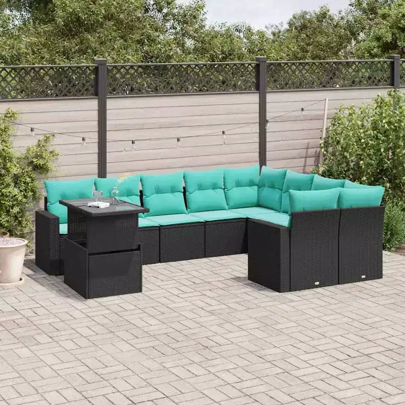 vidaXL Set Divani da Giardino con Cuscini e Tavolo Esterno 10 pz in Polyrattan