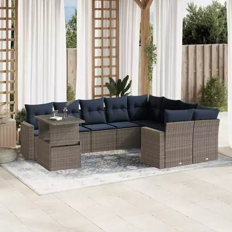 vidaXL Set Divani da Giardino con Cuscini e Tavolo Esterno 10 pz in Polyrattan