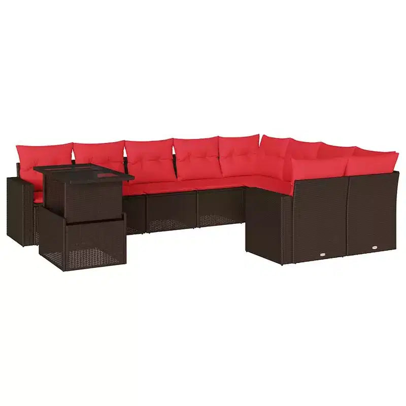 vidaXL Patio Sofa Set with Cushions and Table Outdoor 10 Piece Poly Rattan