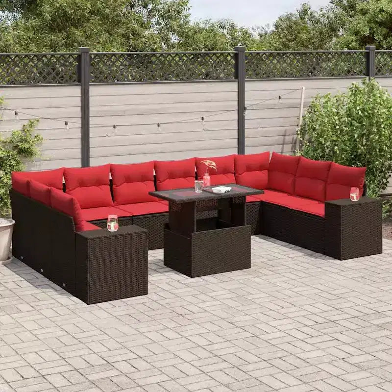 vidaXL Set Divani da Giardino con Cuscini Tavolo e Divani 11 pz in Polyrattan