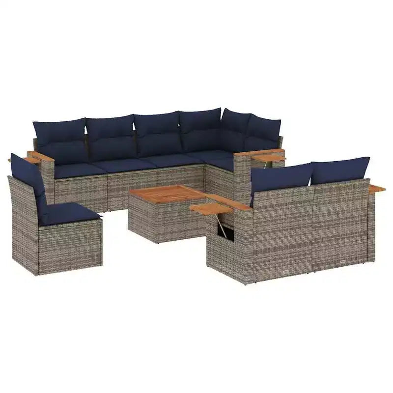 vidaXL 9 Piece Patio Sofa Set with Cushions Grey Poly Rattan (US only)