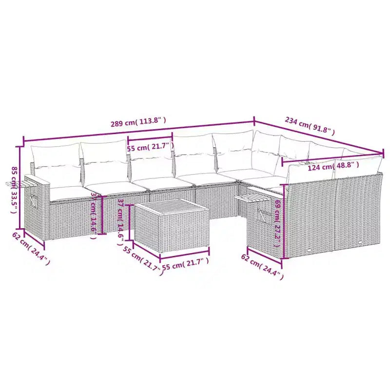 vidaXL Set Divani da Giardino 10 pz con Cuscini Nero Polyrattan (Solo USA)