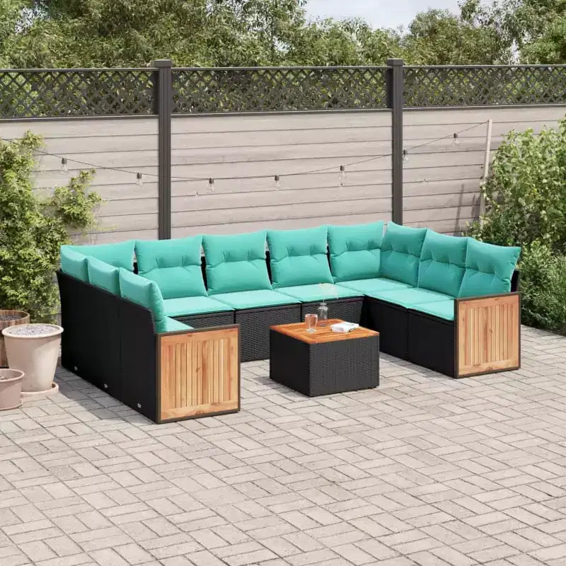 vidaXL Set Divani da Esterno 10 pz con Cuscini in Polyrattan Nero
