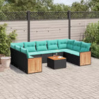 vidaXL Set Divani da Esterno 10 pz con Cuscini in Polyrattan Nero