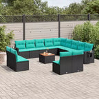 vidaXL Set Divani da Giardino 14 pz con Cuscini in Polyrattan Nero