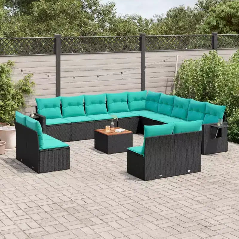 vidaXL Set Divani da Giardino 14 pz con Cuscini in Polyrattan Nero