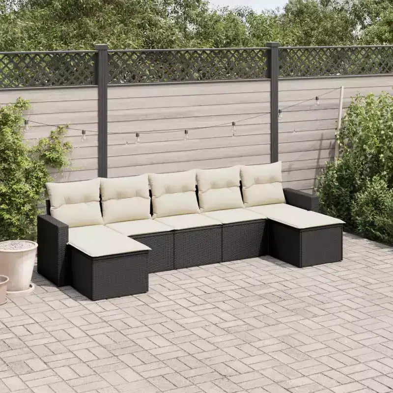 vidaXL Garden Sofa Set Black, Cream White PE Rattan 7 Piece Modular