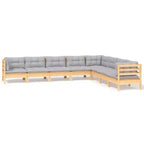 vidaXL 8 Piece Patio Lounge Set with Gray Cushions Solid Pinewood - Brown and Gray
