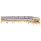 vidaXL 8 Piece Patio Lounge Set with Gray Cushions Solid Pinewood - Brown and Gray