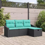 vidaXL Garden Sofa Set with Cushion 4 pcs Black Poly rattan - Black Blue