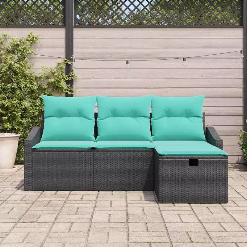 vidaXL Garden Sofa Set with Cushion 4 pcs Black Poly rattan - Black Blue