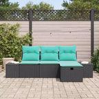 vidaXL Garden Sofa Set 4 pcs Black 55 x 62 x 69 cm Poly rattan - Black Blue