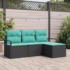 vidaXL Garden Sofa Set with Cushion 4 pcs Black and Turquoise