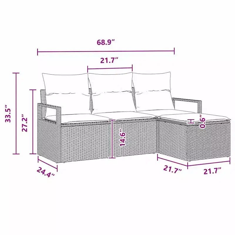 vidaXL Garden Sofa Set with Cushion 4 pcs Black and Turquoise