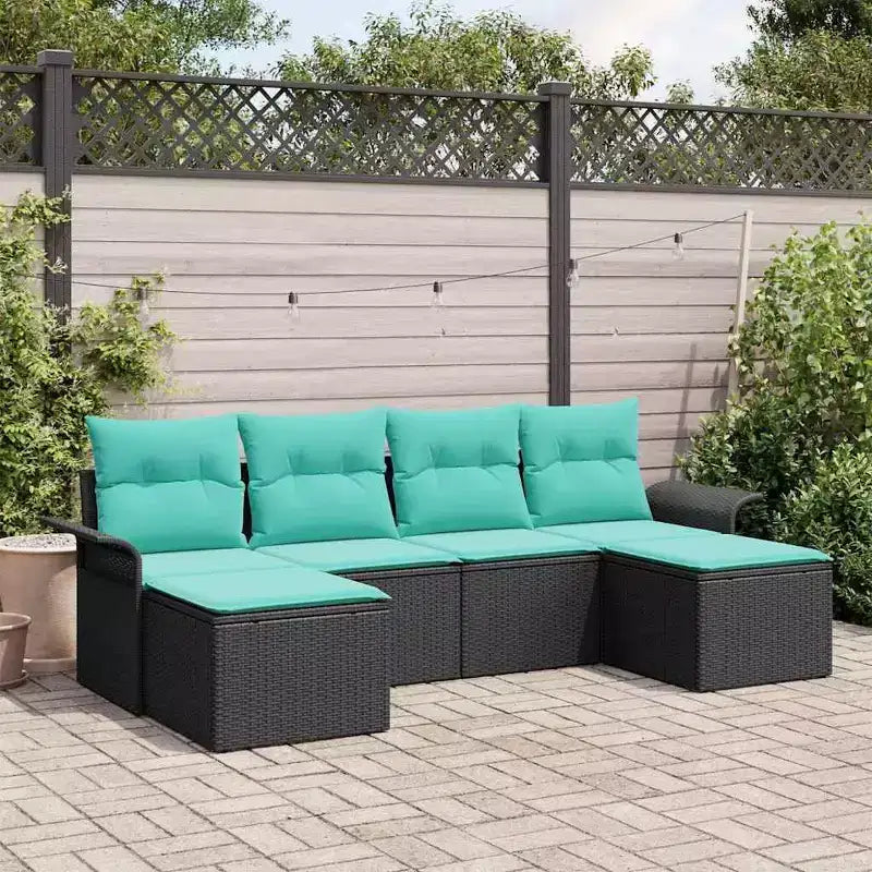 vidaXL Set Divani da Giardino con Cuscini 6 pz Nero Polyrattan