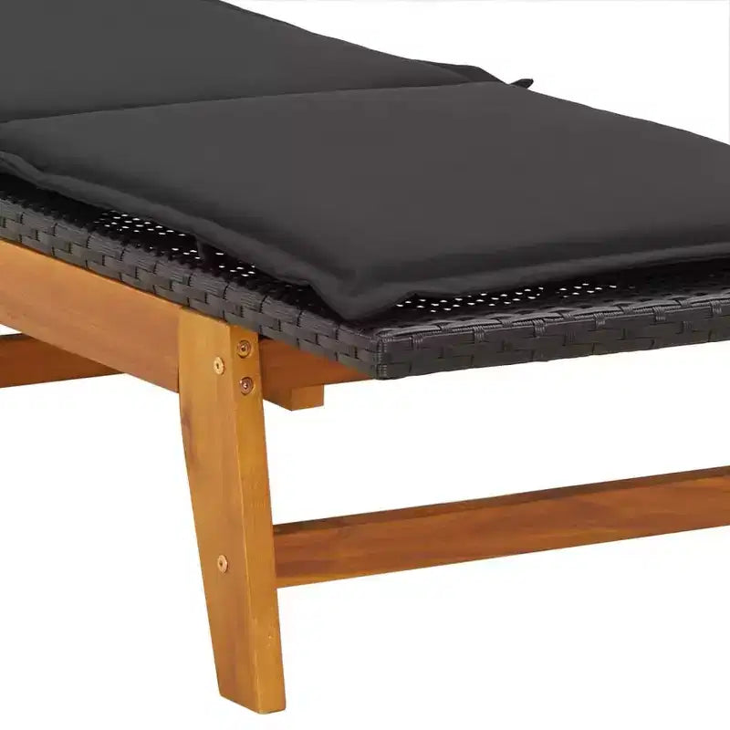 vidaXL Lettino da sole nero e marrone in rattan PE, legno massello di acacia, acciaio