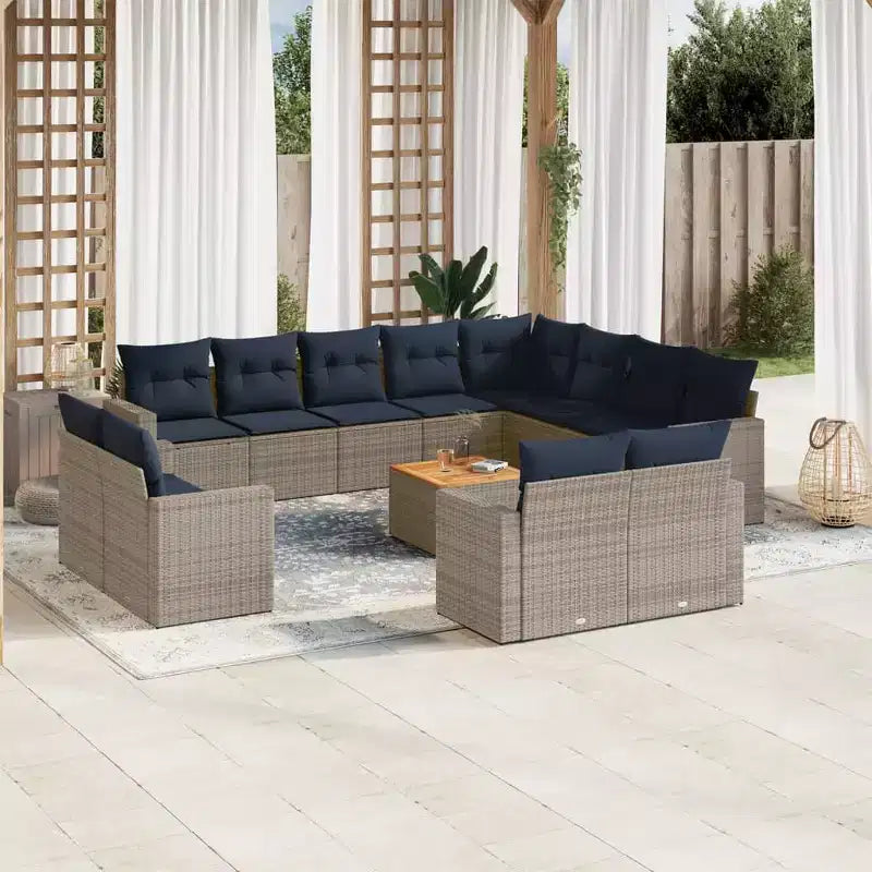 vidaXL Salotto da Giardino a 13 Pezzi con Cuscini Grigio Polyrattan