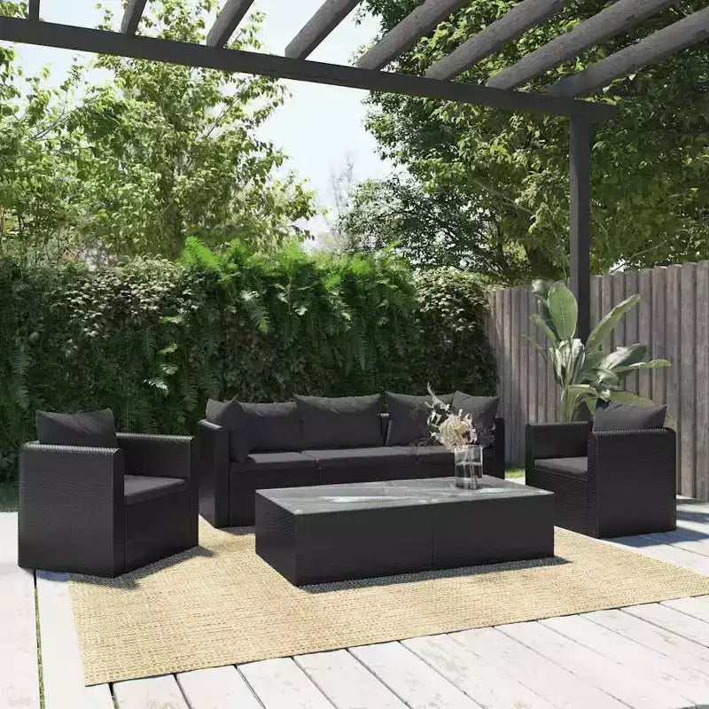 vidaXL Divano da Giardino Nero in Polyrattan, Acciaio Verniciato a Polvere, Poliestere