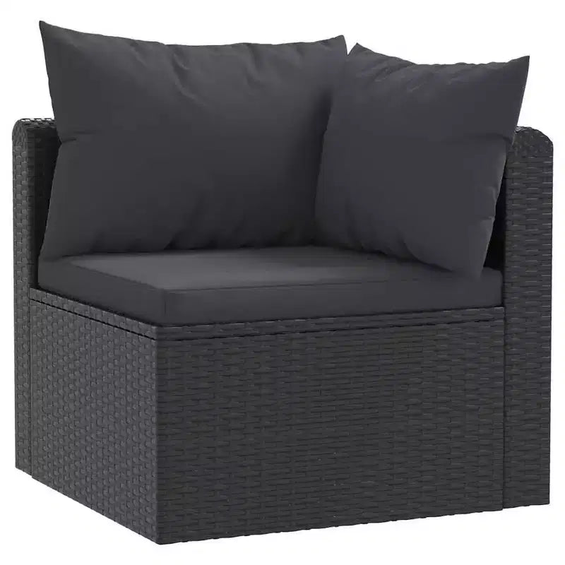vidaXL Divano da Giardino Nero in Polyrattan, Acciaio Verniciato a Polvere, Poliestere