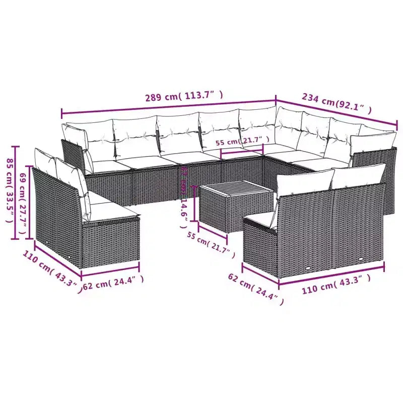 vidaXL Set divani da giardino 13 pz con cuscini Rattan PE Nero