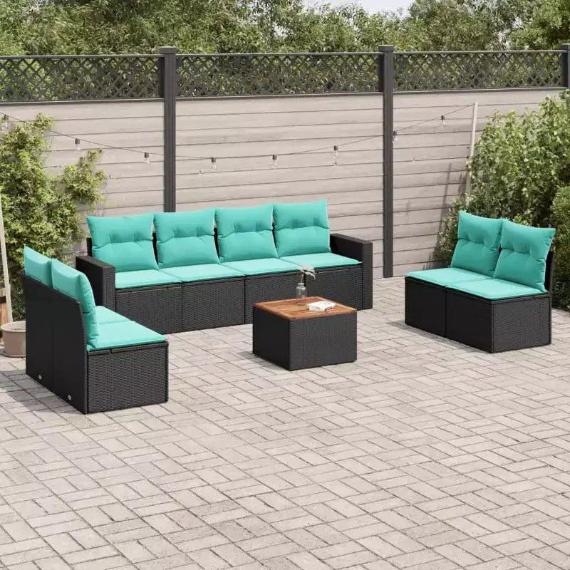 vidaXL Set Divani da Giardino 9 pz con Cuscini in Polyrattan Nero