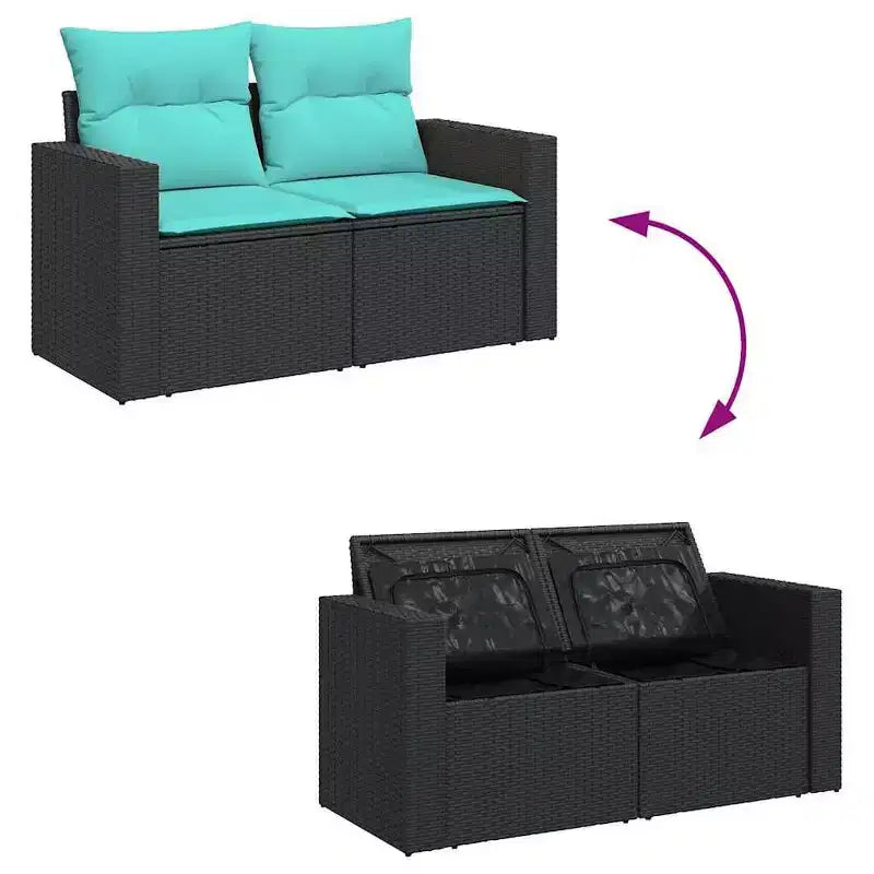 vidaXL Set Divani da Giardino 9 pz con Cuscini in Polyrattan Nero