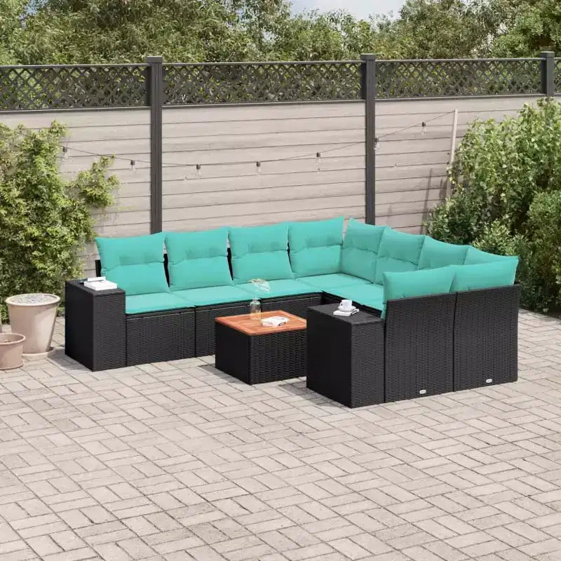 vidaXL Set Divani da Giardino 9 pz con Cuscini in Polyrattan Nero