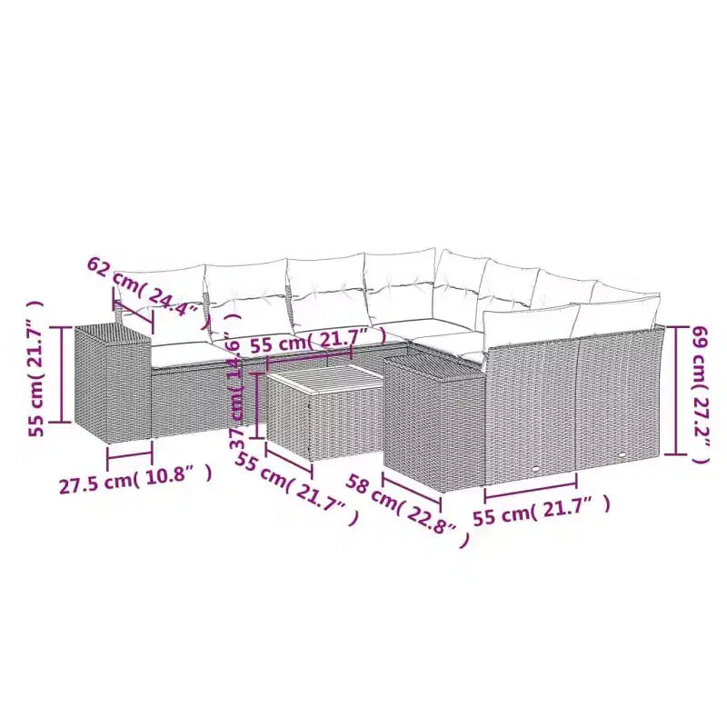 vidaXL Set Divani da Giardino 9 pz con Cuscini in Polyrattan Nero