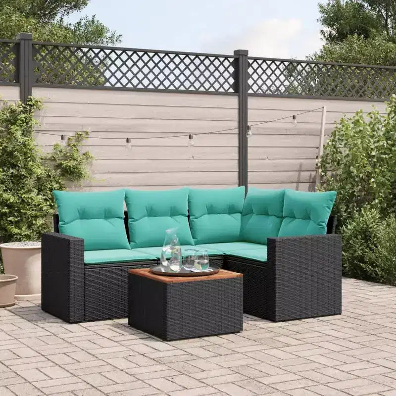 vidaXL 5 Piece Patio Sofa Set with Cushions Gray Poly Rattan