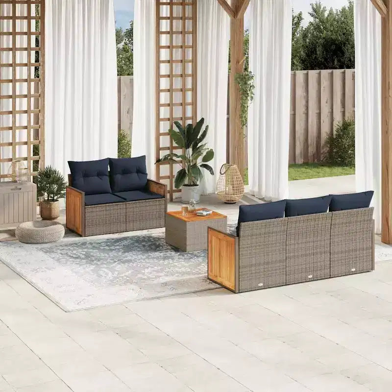 vidaXL Set Divani da Giardino 6 pz con Cuscini Nero in Polyrattan