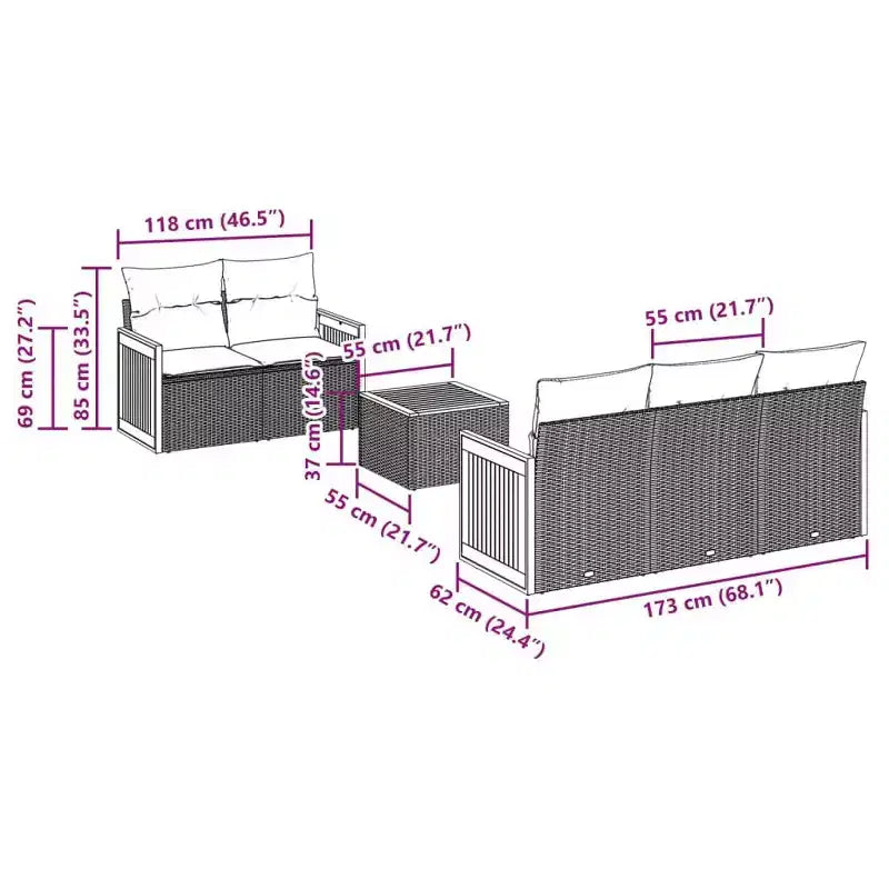 vidaXL Set Divani da Giardino 6 pz con Cuscini Nero in Polyrattan