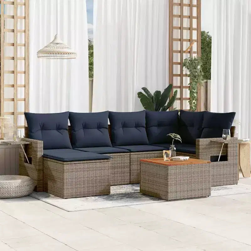 vidaXL Salotto da Giardino 7 pz con Cuscini in Polyrattan Nero