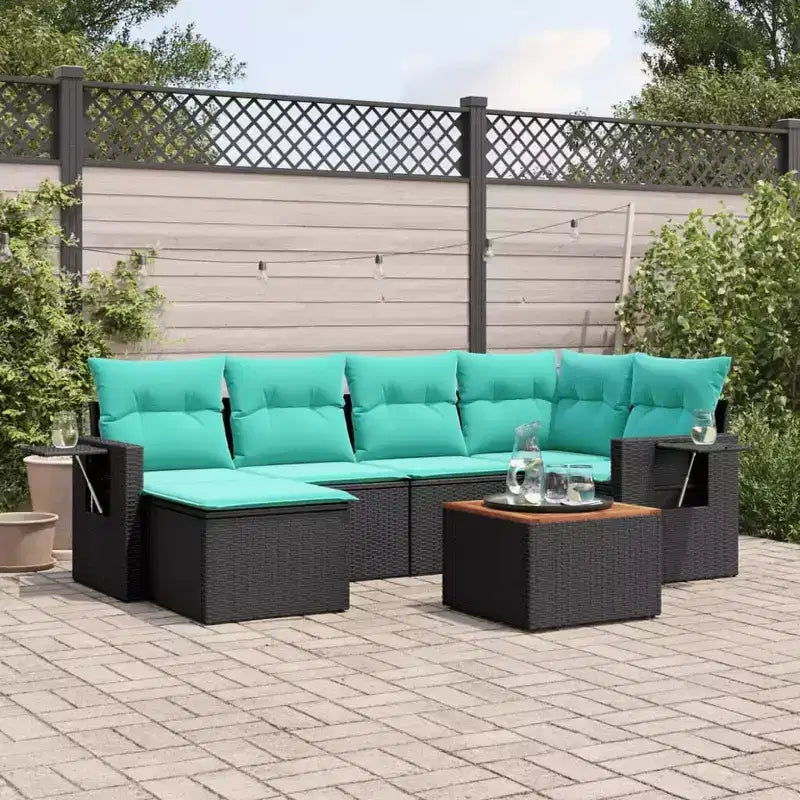 vidaXL Salotto da Giardino 7 pz con Cuscini in Polyrattan Nero