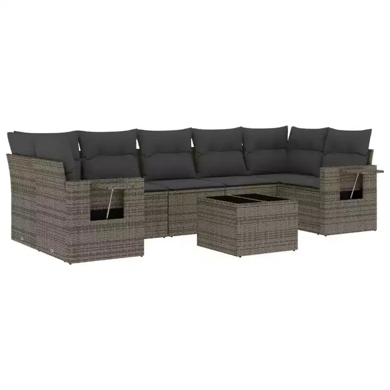 vidaXL 8 Piece Patio Sofa Set with Cushions Gray Poly Rattan
