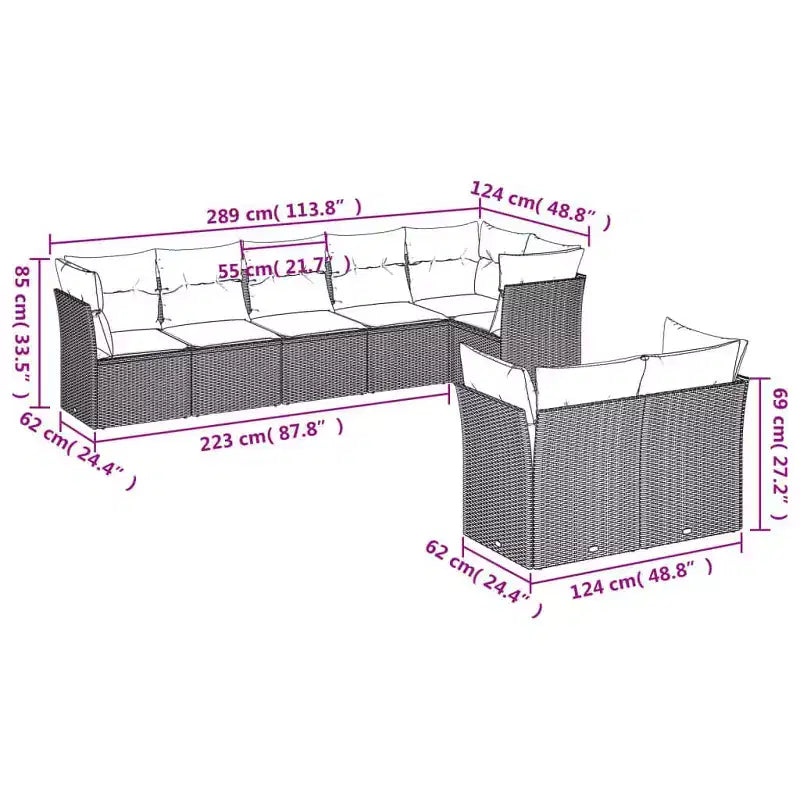 vidaXL 9 Piece Patio Sofa Set with Cushions Gray Poly Rattan