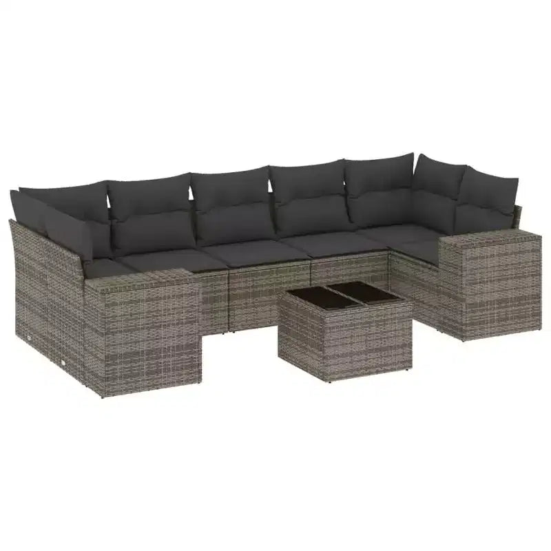 vidaXL Patio Sofa Set with Cushions Outdoor Furniture 8 Piece Poly Rattan