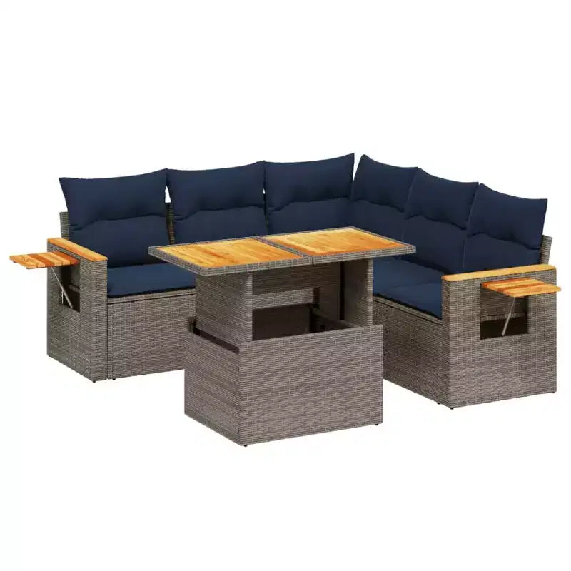 vidaXL 6 Piece Patio Sofa Set with Cushions Gray Poly Rattan