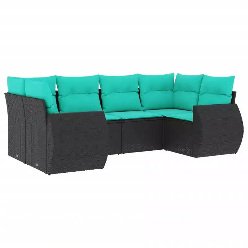 vidaXL Patio Sofa Set Black, Blue PE Rattan, Powder-Coated Steel, Polyester