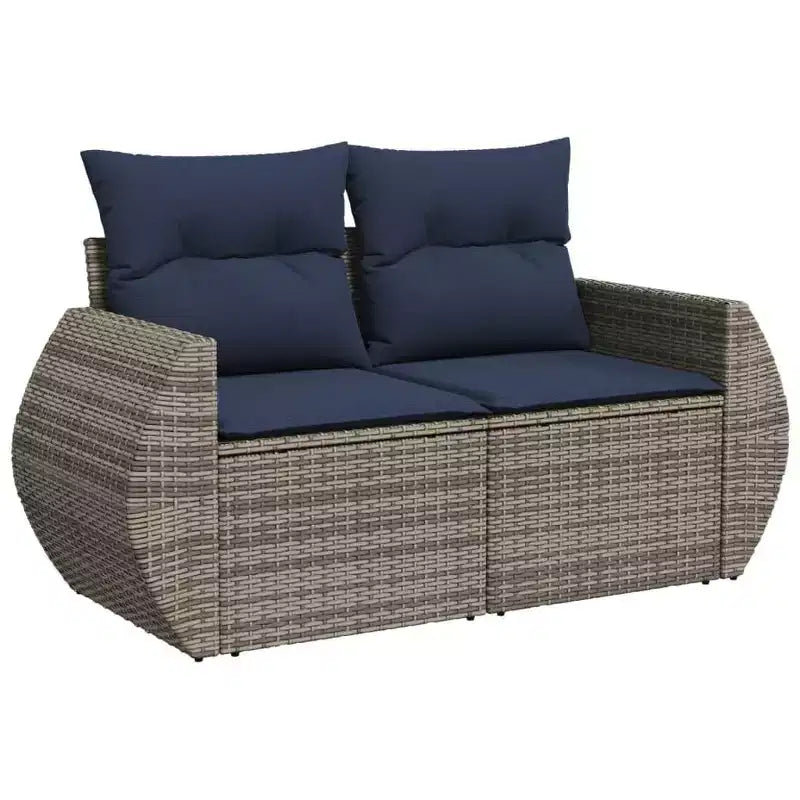 vidaXL Set divani da giardino in rattan PE nero, acciaio verniciato a polvere modulare - Grigio e blu senza tavolo