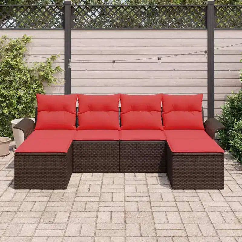 vidaXL Salotto da Giardino con Cuscini 6 pz in Polyrattan Marrone - Marrone