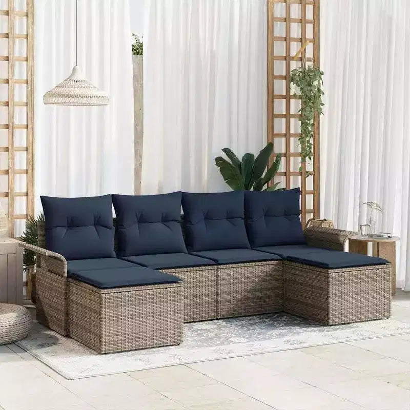vidaXL Salotto da Giardino con Cuscini 6 pz in Polyrattan Marrone - Marrone