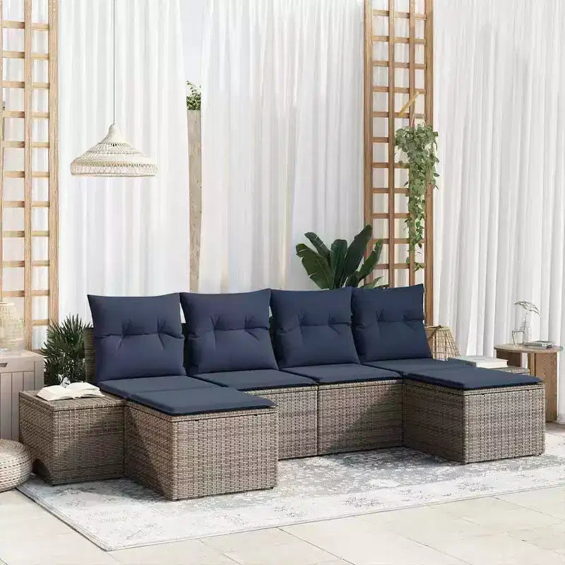 vidaXL Set Divani da Giardino con Cuscini 6 pz Marrone Polyrattan