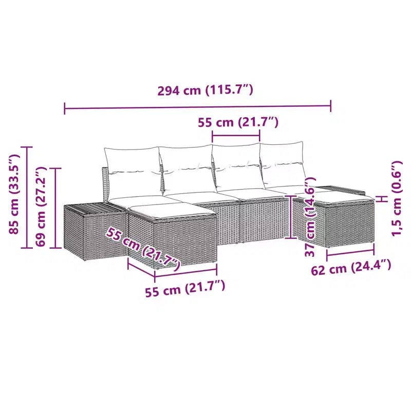vidaXL Set Divani da Giardino con Cuscini 6 pz Marrone Polyrattan
